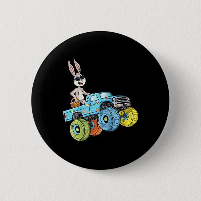 Kids Easter Rabbit Riding Monster Truck Fun Boys G Button (Front)