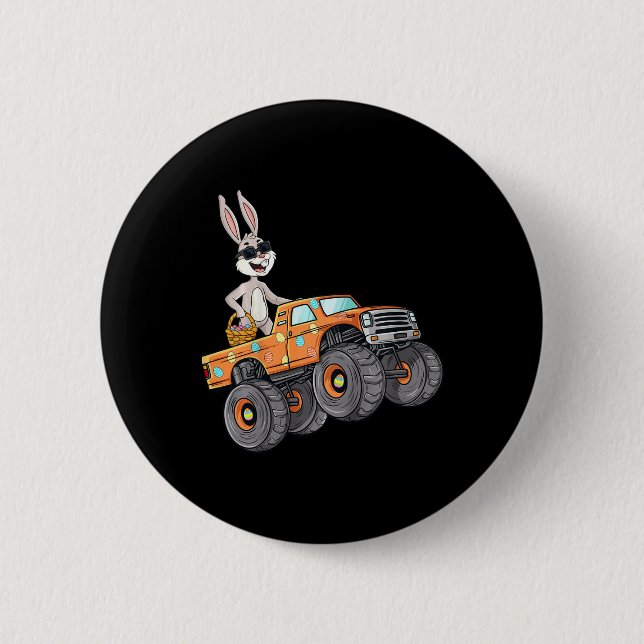 Kids Easter Rabbit Riding Monster Truck Fun Boys G Button (Front)