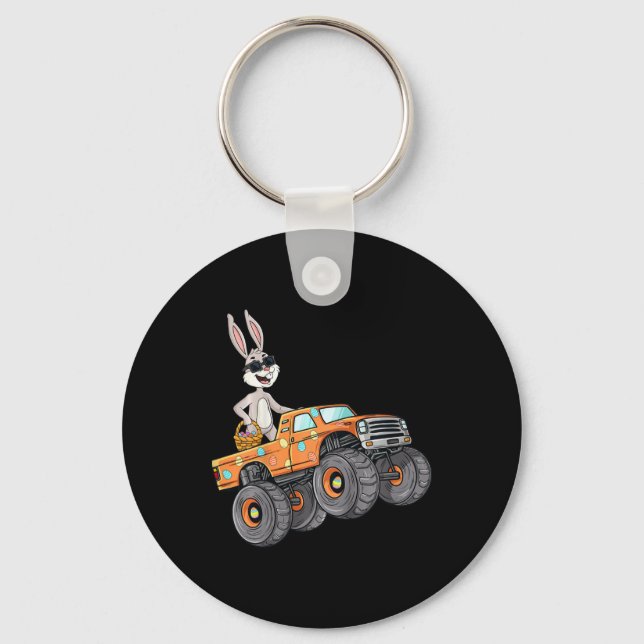 Kids Easter Rabbit Riding Monster Truck Fun Boys G Keychain (Front)