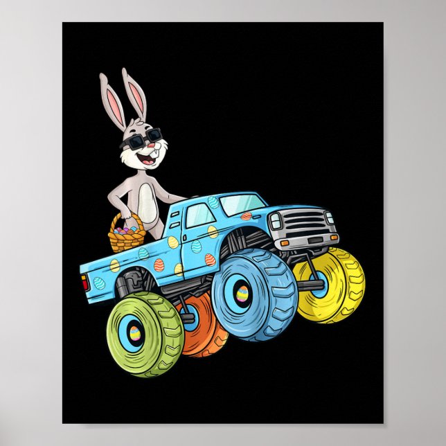 Kids Easter Rabbit Riding Monster Truck Fun Boys G Poster (Front)