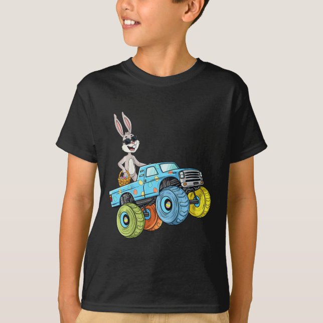 Kids Easter Rabbit Riding Monster Truck Fun Boys G T-Shirt (Front)