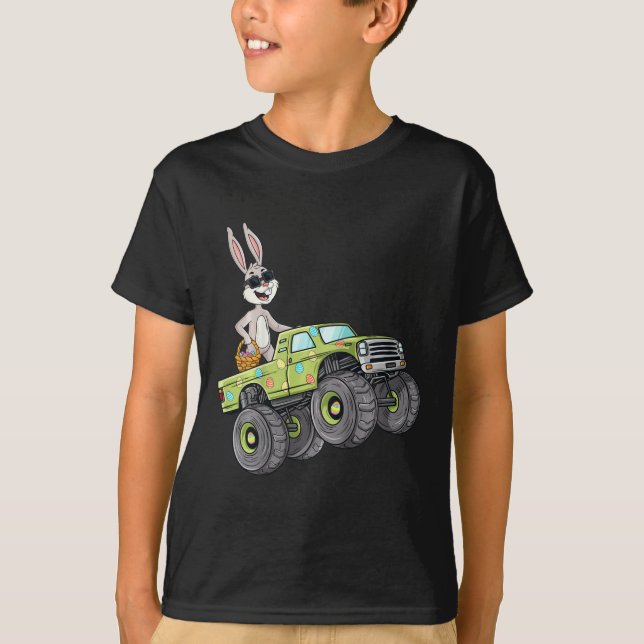 Kids Easter Rabbit Riding Monster Truck Fun Boys G T-Shirt (Front)