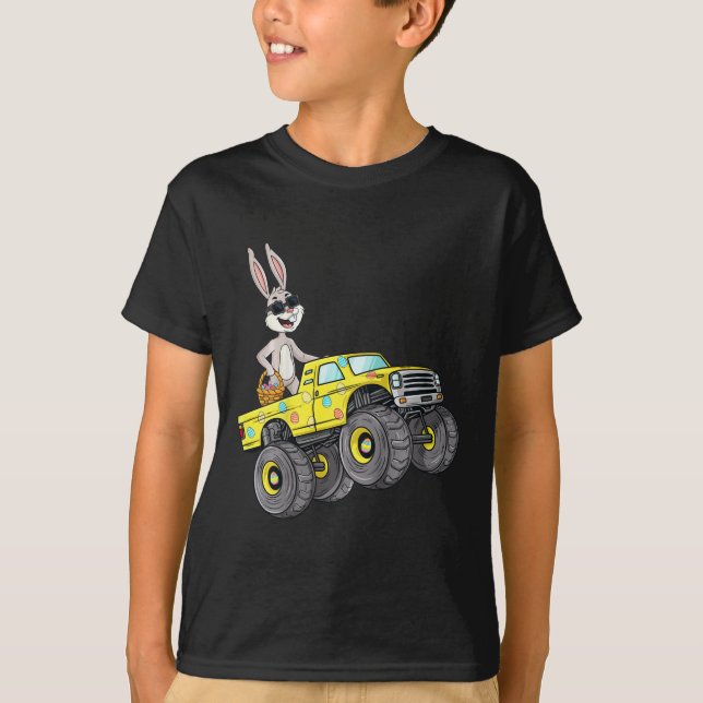 Kids Easter Rabbit Riding Monster Truck Fun Boys G T-Shirt (Front)