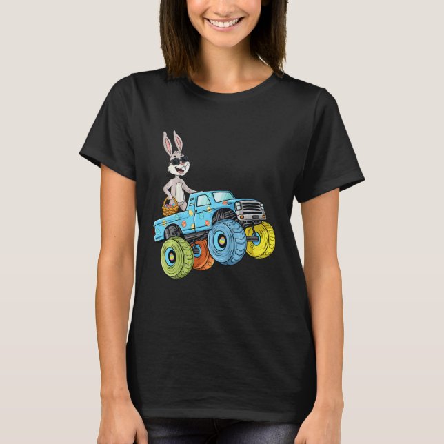 Kids Easter Rabbit Riding Monster Truck Fun Boys G T-Shirt (Front)