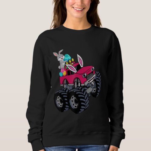 Kids Easter Rabbit Riding Monster Truck Funny Egg  Sweatshirt