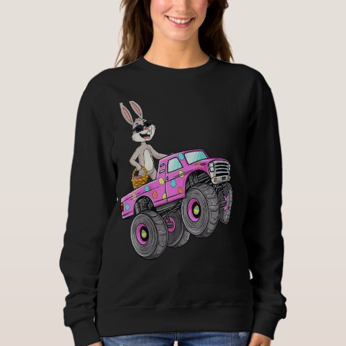 Kids Easter Rabbit Riding Monster Truck Funny Girl Sweatshirt