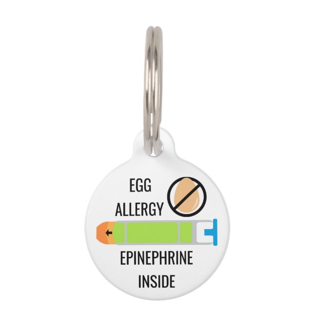 Kids Egg Allergy Epinephrine Inside Emergency Pet Name Tag (Front)
