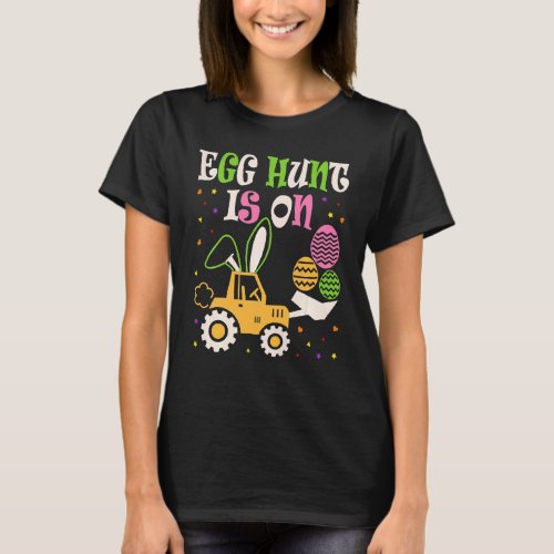 Kids Egg Hunt Is On Easter Eggs Hunt Bunny Tractor T_Shirt