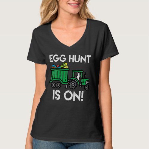Kids Egg Hunt Is On Tractor Easter Farm Truck Boys T_Shirt