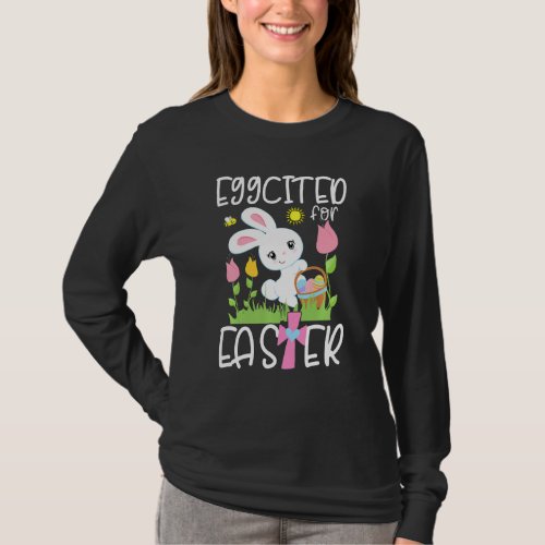 Kids Eggcited For Easter Funny Easter Bunny Pun Ch T_Shirt