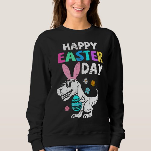 Kids Eggs Basket Bunny T Rex Dinosaur Easter Day T Sweatshirt