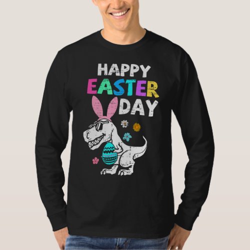 Kids Eggs Basket Bunny T Rex Dinosaur Easter Day T T_Shirt
