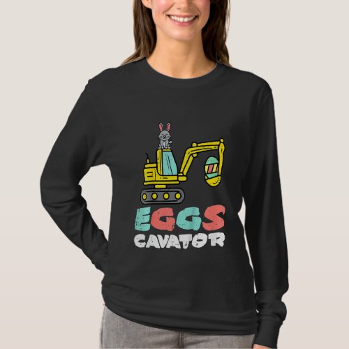 Kids Eggs Cavator Easter Bunny Excavator Cute Boys T_Shirt