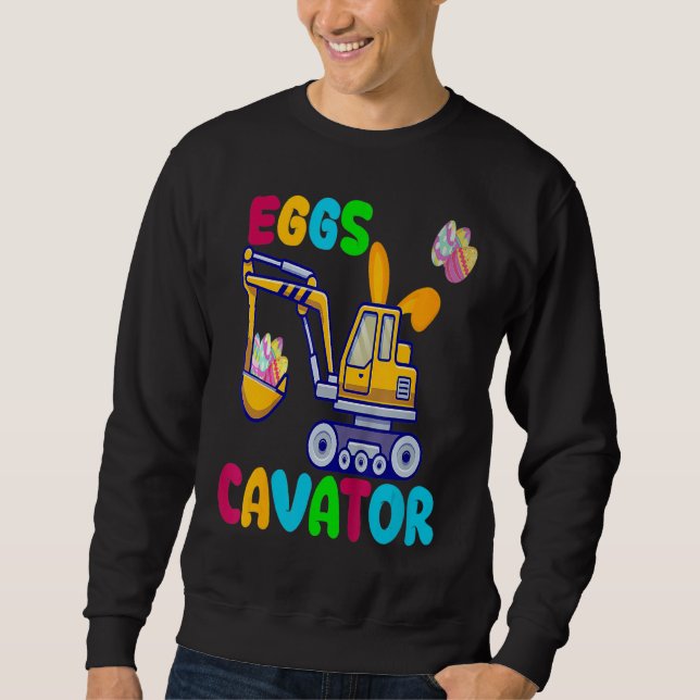 Kids EggsCavator Happy Easter Funny Excavator Hunt Sweatshirt (Front)
