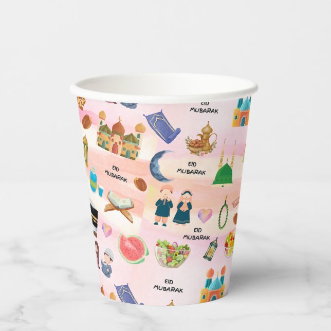 Kids Eid Mubarak Colourful Islamic Paper Cups (Front)