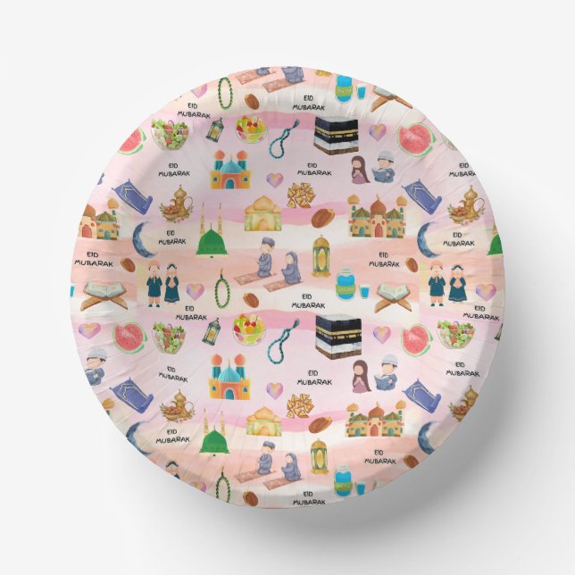 Kids Eid Mubarak Paper Bowl – Colourful Islamic (Front)