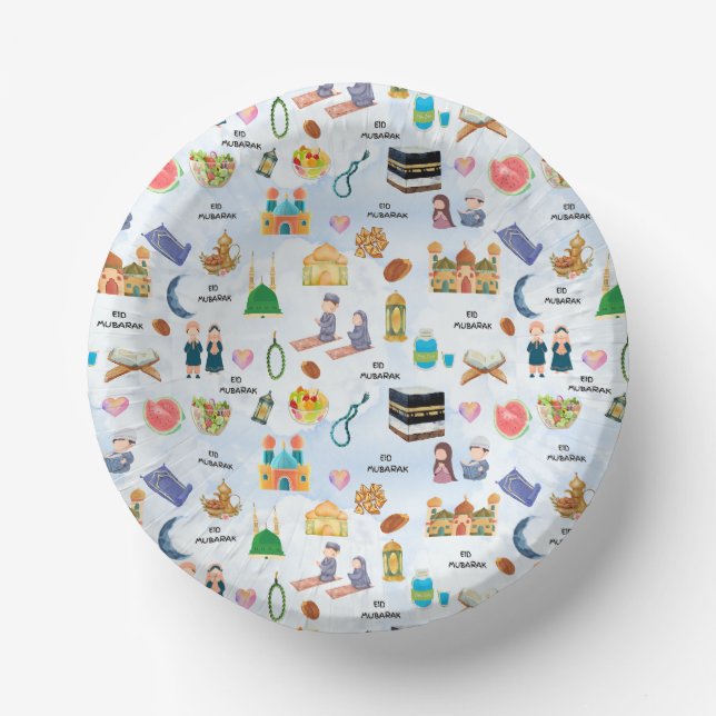 Kids Eid Mubarak Paper Bowl – Colourful Islamic (Front)