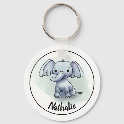 Kids elephant baby keychain with name