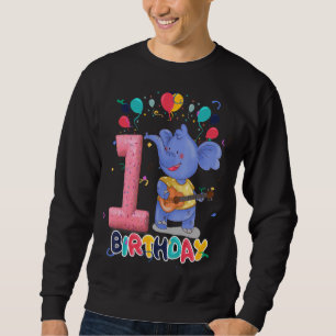 Kids Elephant Birthday Party 1 Year Old Boy 1th El Sweatshirt
