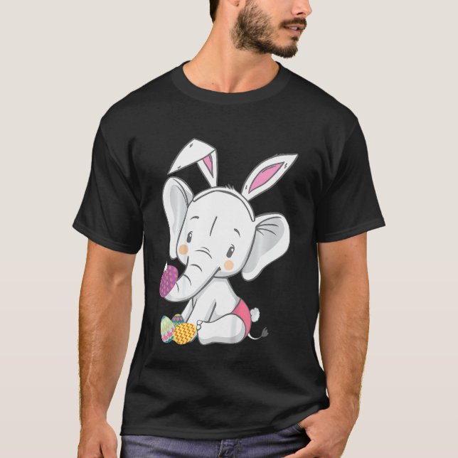 Kids Elephant Bunny Ears Easter Day Cute Egg Hunti T-Shirt (Front)