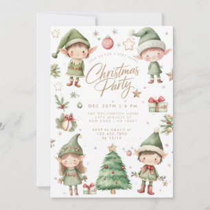 Kids Elf Elves Christmas Party Invitation