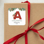 Kids Elf Initial A Christmas Square Sticker<br><div class="desc">Give the gift of personalized charm this Christmas! Our monogram stickers,  featuring Santa's elf hiding behind the letter A,  are a unique and thoughtful way to show your love. Customize with a name,  year and a heartfelt greeting. Make your Christmas gifts stand out!</div>