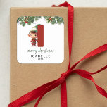 Kids Elf Initial I Christmas Square Sticker<br><div class="desc">Give the gift of personalized charm this Christmas! Our monogram stickers,  featuring Santa's elf hiding behind the letter I,  are a unique and thoughtful way to show your love. Customize with a name,  year and a heartfelt greeting. Make your Christmas gifts stand out!</div>