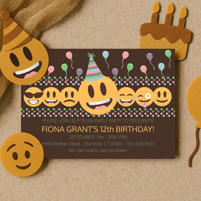 Kids Emoji Fun Faces and Balloons Birthday Party Invitation (Cute Emoji Birthday Party Invitation
)