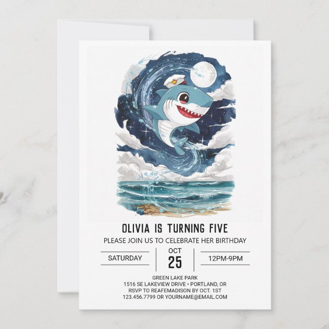 Kids Enchanted Nautical Shark Birthday Invitation (Front)