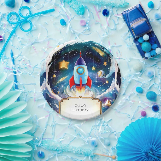 Kids Enchanted Rocket Birthday Paper Plates (Party)