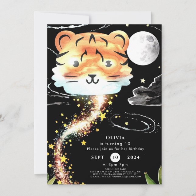  Kids Enchanted Tiger Birthday Invitation (Front)