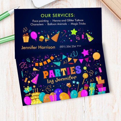 Kids Event Planner _ Colorful Whimsical Cartoon Business Card