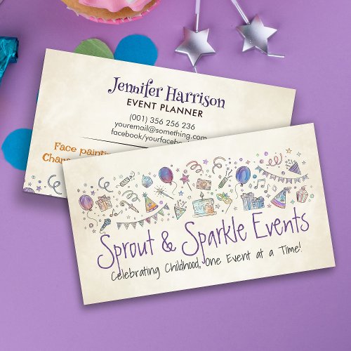 Kids Event Planner _ Sketch and Watercolor Business Card