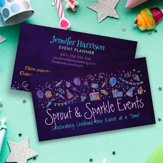 Kids Event Planner - Sketch and Watercolor Business Card (Creator Uploaded)