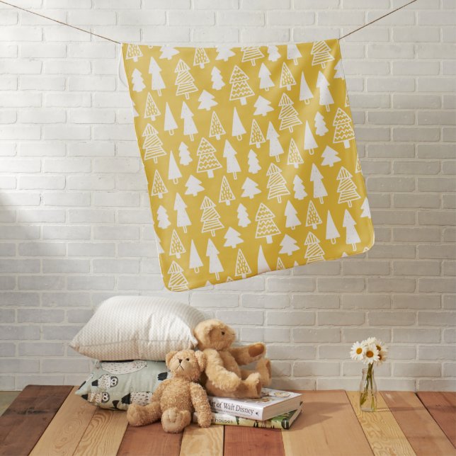 Kids Evergreen Pine Trees Forest Yellow Baby Blanket (In Situ)