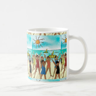 Kids Exercise on Beach, add text Coffee Mug