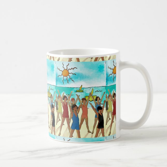 Kids Exercise on Beach, add text Coffee Mug (Right)