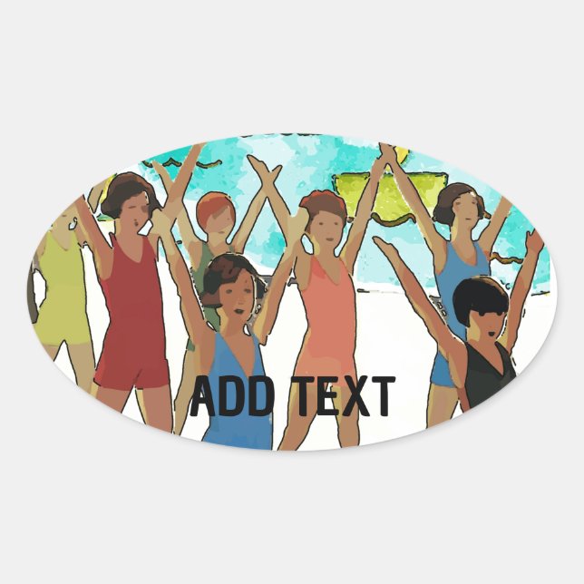 Kids Exercise on Beach Oval Sticker (Front)