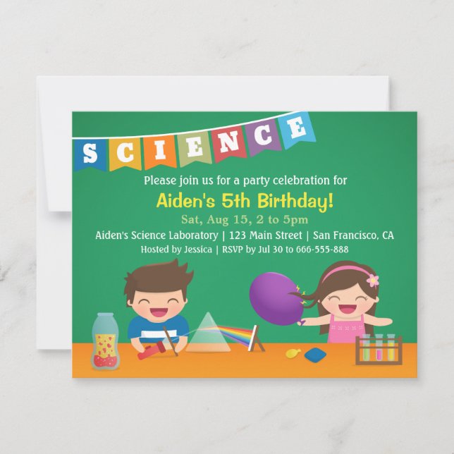 Kids Experiment Science Birthday Party Invitations (Front)