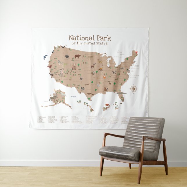 Kids Exploring National Park Map Woodland Nursery  Tapestry (In Situ (Horizontal))