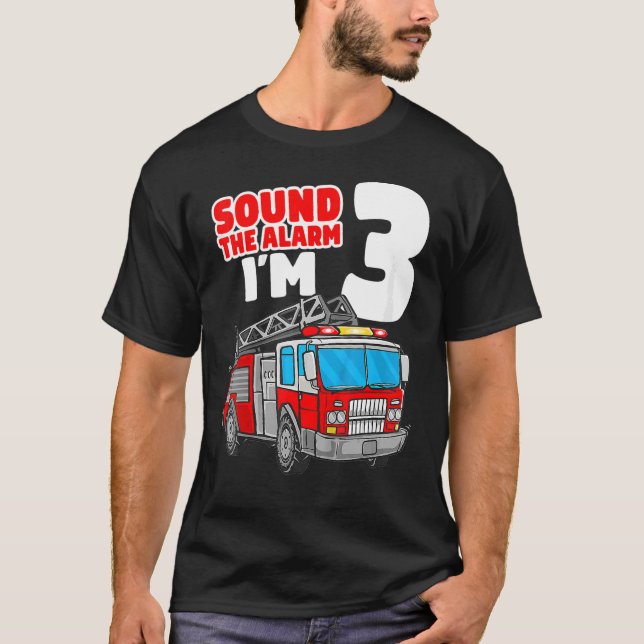 Kids F Ire Truck 3 Year Old Firefighter 3rd Birthd T-Shirt (Front)