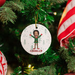 Kid's Face & Name Elf Christmas Funny Gift Ceramic Ornament<br><div class="desc">Bring laughter and joy to your holiday season with this one-of-a-kind, personalized Christmas ornament, featuring an adorable elf with the custom face of your child, family member, friend, or even pet! Perfectly crafted to capture the holiday spirit, this whimsical keepsake turns a loved one into a merry little elf dressed...</div>