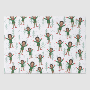 Kid's Face & Name Elf Christmas Funny Pattern Tissue Paper