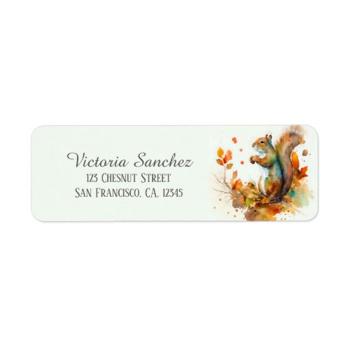 Kids Fall  Autumn Leaves Squirrel  Return Address Label