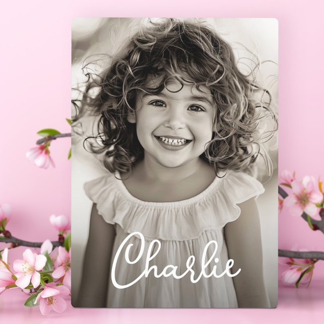 Kids family photo modern script name text plaque (Kids family photo modern script name text plaque)