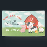 Kids Farm Animal Barnyard 2nd Birthday Banner<br><div class="desc">Celebrate in barnyard style with this adorable birthday banner — perfect for your little one’s 2nd birthday party! Featuring a watercolor red barn and sweet baby farm animals — pig, cow, sheep, and chick — plus the fun phrase “Oink, Baa, Moo – [Name] is two!”, this banner adds the perfect...</div>
