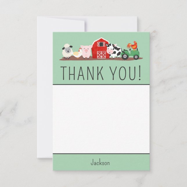 Kids Farm Animal Birthday Party Thank You (Front)