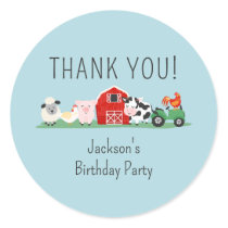Kids Farm Animal Birthday Party Thank You Classic Round Sticker