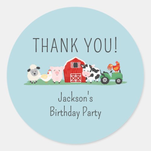 Kids Farm Animal Birthday Party Thank You Classic Round Sticker