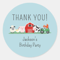 Kids Farm Animal Birthday Party Thank You Classic Round Sticker